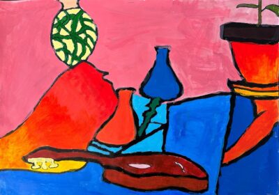 Acrylic on paper by Lucas Chung, Year 7, Camberwell Grammar School Student artwork of abstract still life