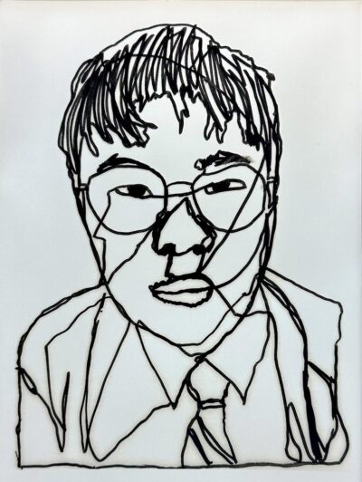 Black marker on paper by Peixi Han, Year 7, Camberwell Grammar School Student artwork of a continuous line portrait