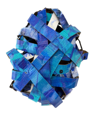 Printed cardboard strips and staples by Hunter Zhou, Year 7, Camberwell Grammar School 3D woven student artwork