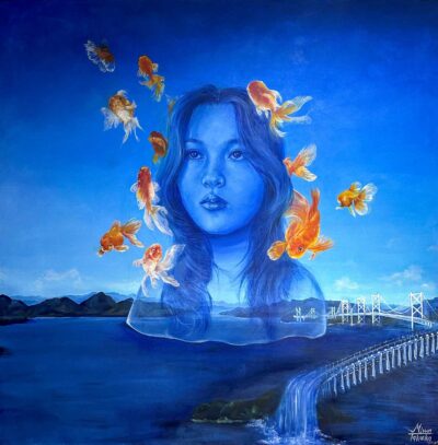 Oil paint on canvas by Miwa Wilson, Year 12, Lowther Hall Anglican Grammar SchoolOil paint on canvas by Miwa Wilson, Year 12, Lowther Hall Anglican Grammar School Student artwork of a surrealist portrait of a girl
