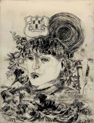 Etching on paper by Charlie Haigh, Year 10, Geelong Grammar School Student artwork of a self-portrait