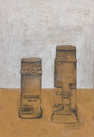 Graphite pencil and white pastel on paper by Liv Toohey, Year 7, Lowther Hall Anglican Grammar School Student artwork of a spice jar tonal study
