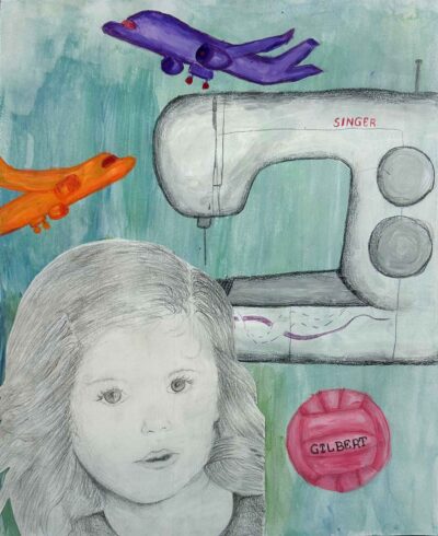 Mixed media on paper by Isla Grillo, Year 7, Lowther Hall Anglican Grammar School Student artwork of a self-portrait