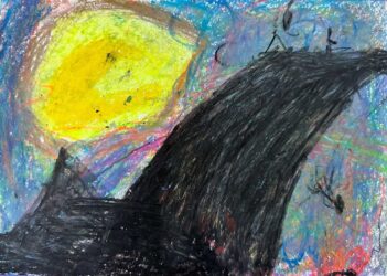 Oil pastel on paper by Teddy Pether, Year 3, Maharishi School Student artwork inspired by Van Gogh's 'Starry Night'