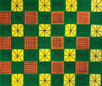 Coloured paper strips by Fineas Koukoulas-Evans, Year 6, Maharishi School Student artwork of woven paper and patterns