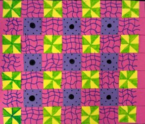 Coloured paper strips by Hannah Campbell-Simms, Year 5, Maharishi School Student artwork of woven paper and patterns