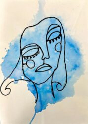 Ink and marker on paper by Ava Goutzamanis, Year 6, Penleigh and Essendon Grammar School Student artwork of a continuous line portrait