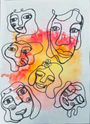 Ink and marker on paper by Emily Yang, Year 6, Penleigh and Essendon Grammar School Student artwork of a continuous line portrait