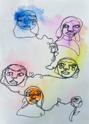 Ink and marker on paper by Ella Lahoylalahoy, Year 6, Penleigh and Essendon Grammar School Student artwork of a continuous line portrait