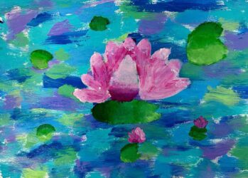 Acrylic on paper by Georgie Zakis, Year 4, Penleigh and Essendon Grammar School Student artwork of a waterlily
