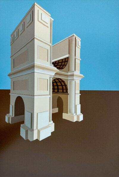 Digital image on paper by Alex Honey, Year 10, St Michael’s Grammar School Student artwork of a building design