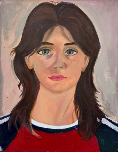 Acrylic on canvas by Isabella Ablethorpe, Year 11, St Michael’s Grammar School Student artwork of a portrait of a girl