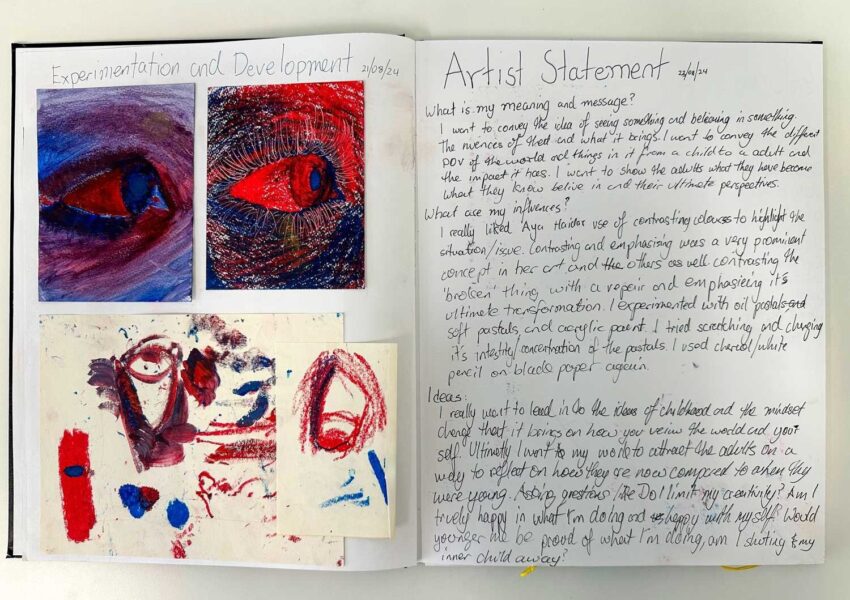 Pastel and ink on black paper by Nurfarzana Ezrie, Year 10, Lowther Hall Anglican Grammar School