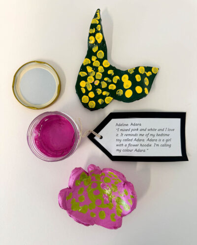 Student artwork of colour mixing and ceramics