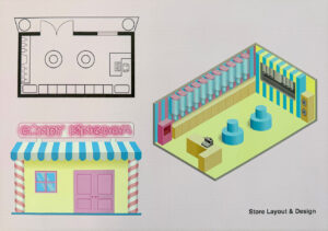 Digital print by Ananya Maram, Year 11, Alphington Grammar Student artwork digital illustration of a store layout and design