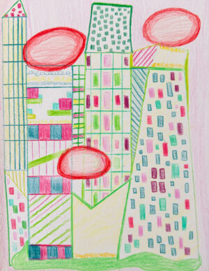 Drawing by Lottie Haoust, Year 9, Alphington Grammar Student artwork inspired by Hundertwasser