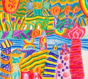 Drawing by Thomas Ntontis, Year 9, Alphington Grammar Student artwork inspired by Hundertwasser