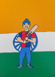 Student artwork digital illustration of an avatar with cricket bat