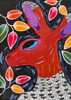 Mixed media by Charlie Adams, Year 11, Alphington Grammar Student artwork inspired by Del Kathryn Barton