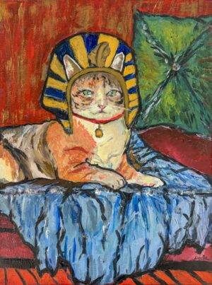 Oil on canvas by Emily Yang, Year 10, Alphington Grammar Student artwork of an Egyptian Cat