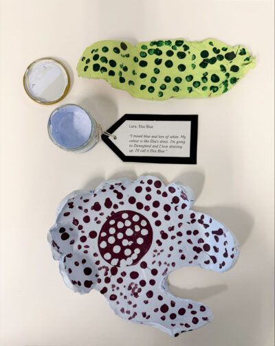 Student artwork of colour mixing and ceramics