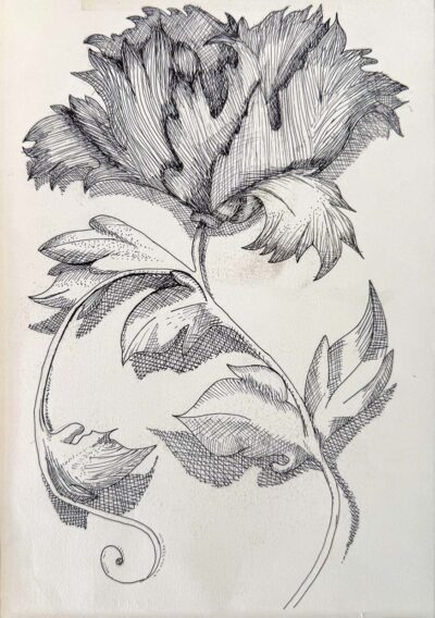 Student artwork of a cross hatch flower