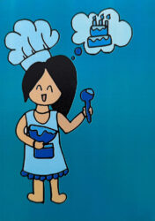 Student artwork digital illustration of an avatar with a chef's hat