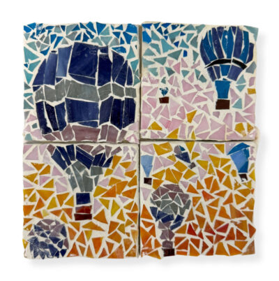 Student artwork of a mosaic hot air balloon