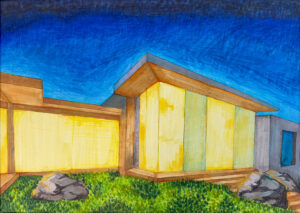 Watercolour and coloured pencil by Emily Yang, Year 10, Alphington Grammar Student artwork of an architectural design