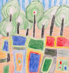 Drawing by James Bao, Year 9, Alphington Grammar Student artwork inspired by Hundertwasser