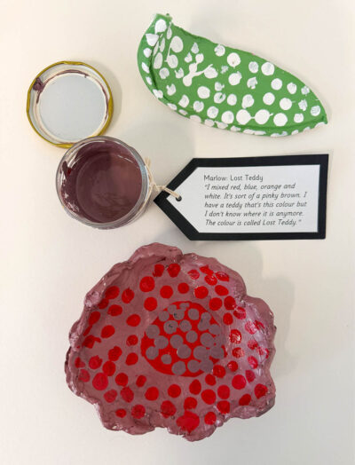 Student artwork of colour mixing and ceramics