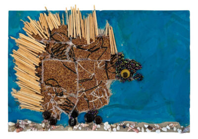 Student artwork of a mixed media echidna