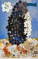 Found materials, carboard, glue and paint by Oliver Eratne-Bondarenko, Year 3, Melbourne Montessori College Student artwork of a mixed media penguin