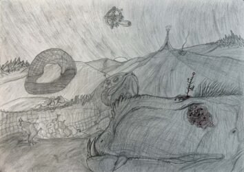 Grey lead and water by Blake Holloway, Year 7, Melbourne Montessori College Student artwork wild animals