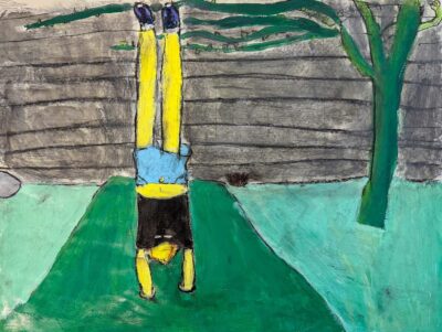 Student artwork of a person doing a handstand