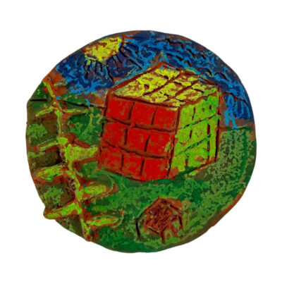 Student artwork of a ceramic rubik's cube
