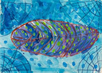 Pastel and watercolour by Ezme Tribly-Kartik, Year 3, Melbourne Montessori College Student artwork inspired by Yayoi Kusama