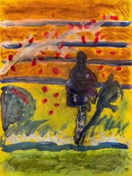 Acrylic paint and glaze by Samuel Kennedy, Year 4, Melbourne Montessori College Student artwork of a figure running
