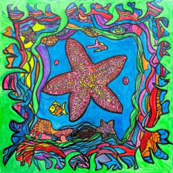 Acrylic paint and markers by Belle Liu and Sabine Membrey, Year 6, Strathcona Girls Grammar School