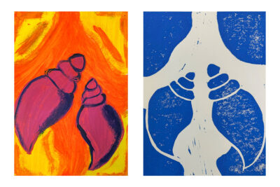 Student artwork of seashells