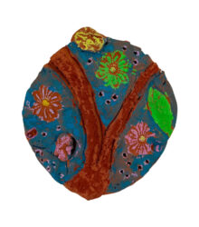 Terracotta clay, pastel and watercolour by Scarlett Farrant, Year 1, Melbourne Montessori College Student artwork of a ceramic tree with flowers
