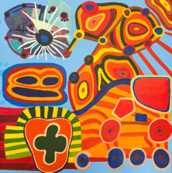 Painting by Alyssa Ha, Charlie Adams, Charlotte Siega, Lucas Marcen and Oscar Anthony, Year 11, Alphington Grammar Student artwork abstract painting